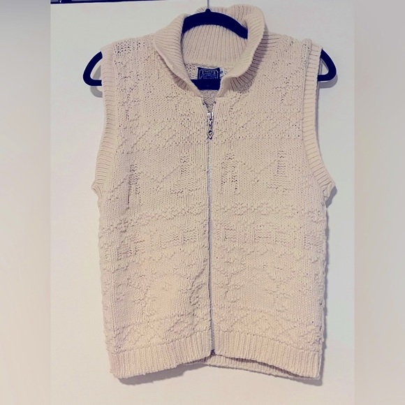 Vintage Cotton Knit Holiday Sweater Vest Cream SMALL Zip Up Christmas - Picture 4 of 10
